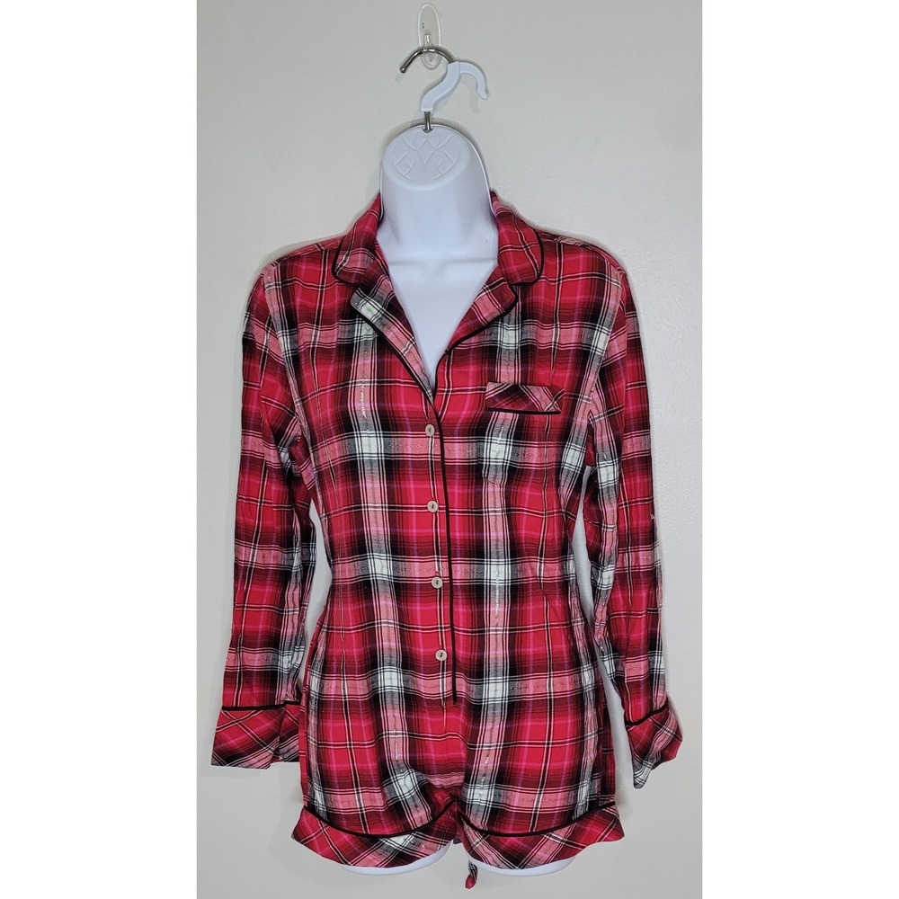 Victorias Secret Plaid Flannel One Piece Romper Christmas Holiday Pajamas XS